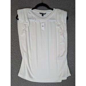 NWT Banana Republic Threadsoft White Top Sleeveless Ruched Shoulders Preppy Sm